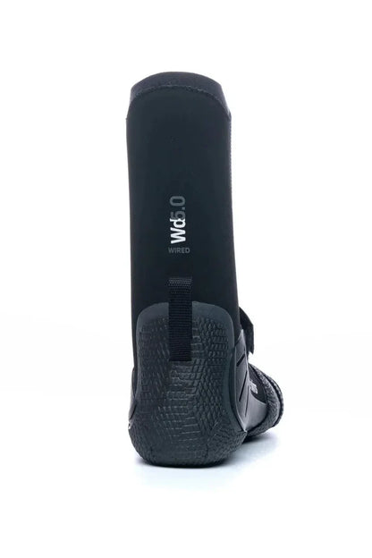 Wd5.0 Wired black watersports boot with textured sole, ideal for paddleboarding and surfing in Whitstable