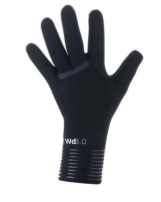 Wd3.0 black wetsuit glove for watersports, featuring ribbed wrist design