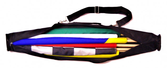 Close-up of zipper and reinforced canvas on flag travel bag