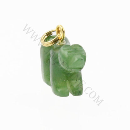 Green jade bear charm, on white background with watermark jademine.com on it