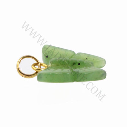 Green butterfly jade charm on a gold jump ring