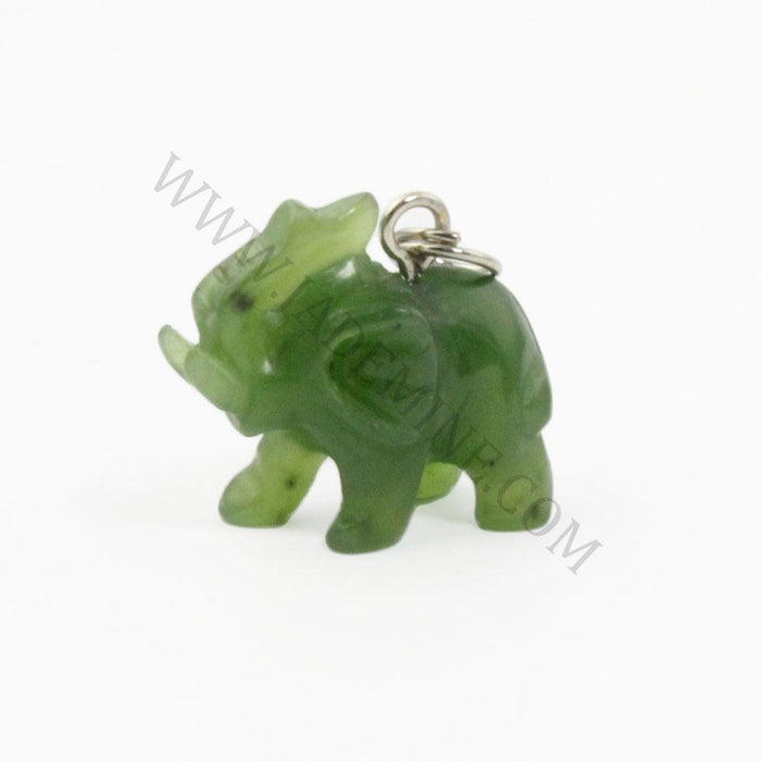 Green jade elephant charm with a silver loop on top