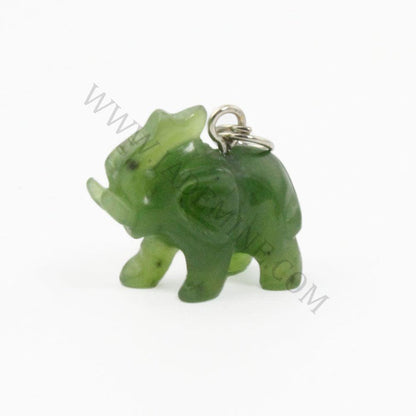 Green jade elephant charm with a silver loop on top