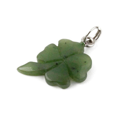 Green four leaf shamrock charm pendant with a silver loop
