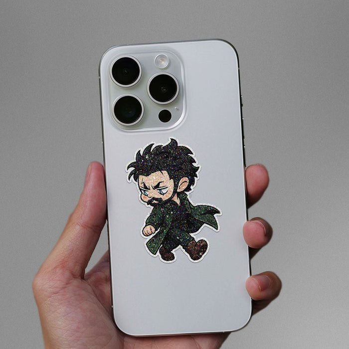 Chibi Green Coat Walker Glitter Sticker - Glitter Stickers | STICK IT UP