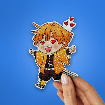 Chibi Zenitsu Glitter Sticker - Glitter Stickers | STICK IT UP