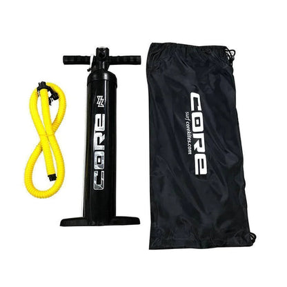 CORE Kite Pump XL 2.9L black kitesurfing pump with yellow hose and carrying bag