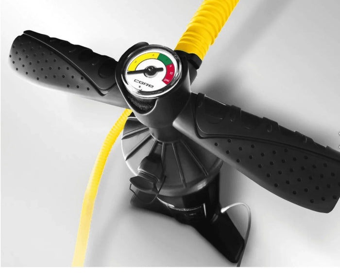 Core Kite Pump XL 2.9L with pressure gauge and yellow hose for kitesurfing inflation