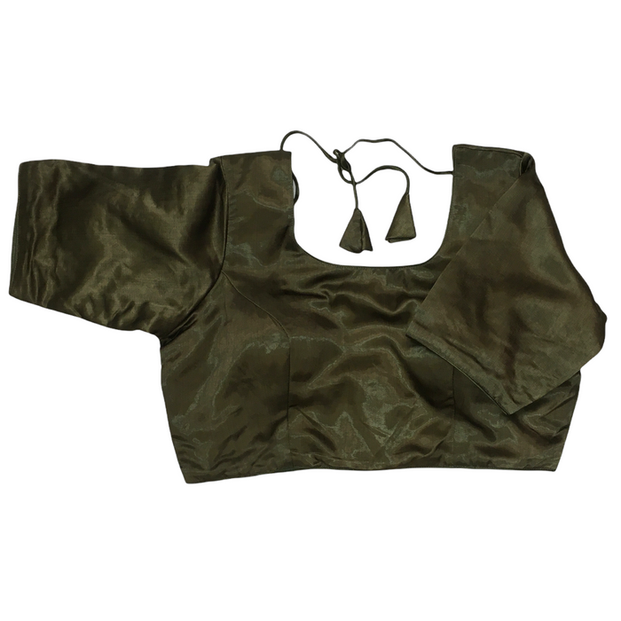Dark Olive Green Gaji Silk Saree blouse - 42" Bust - UK 12 and 16 - Back Fasten - AF2114 A0921