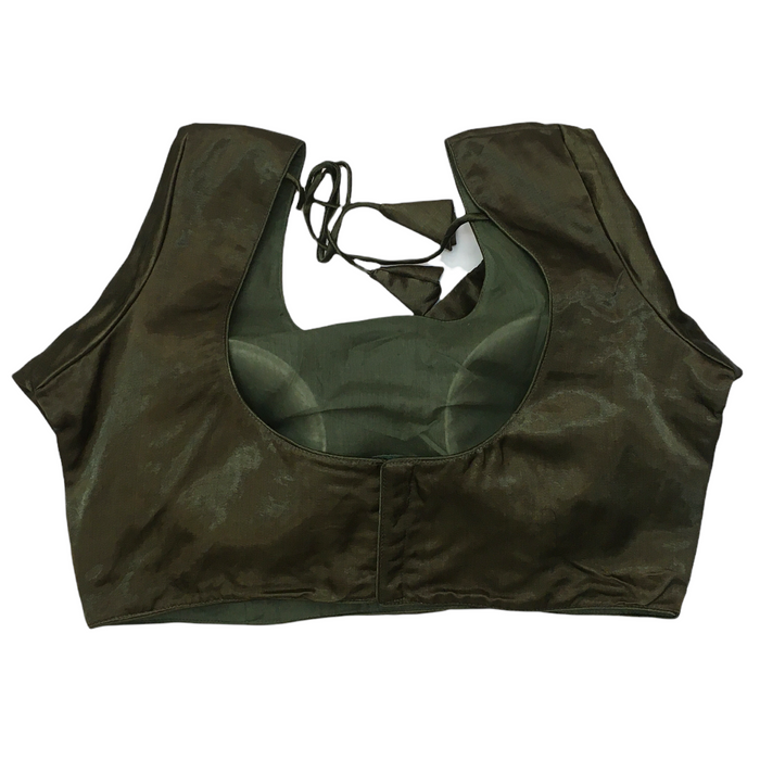 Dark Olive Green Gaji Silk Saree blouse - 42" Bust - UK 12 and 16 - Back Fasten - AF2114 A0921