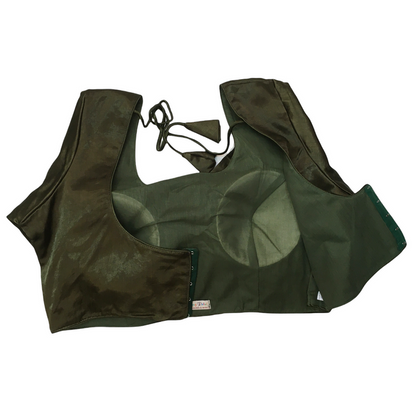Dark Olive Green Gaji Silk Saree blouse - 42" Bust - UK 12 and 16 - Back Fasten - AF2114 A0921
