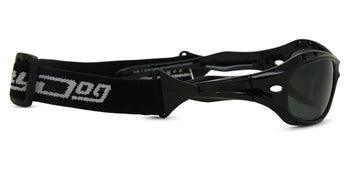 Black DOO watersports sunglasses with adjustable strap for paddleboarding and surfing