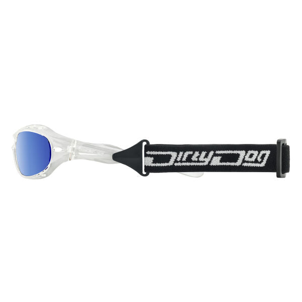 Dirty Dog watersports sunglasses with blue镜片 and clear frame, ideal for paddleboarding and kayaking in Whitstable.