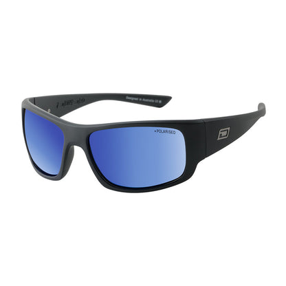 Polarised blue lens sunglasses with black frame for watersports