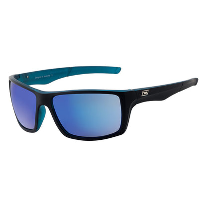 Dakine sunglasses with blue mirrored lenses and black frame for watersports