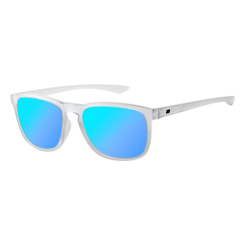 White Oakley sunglasses with blue mirrored lenses for watersports