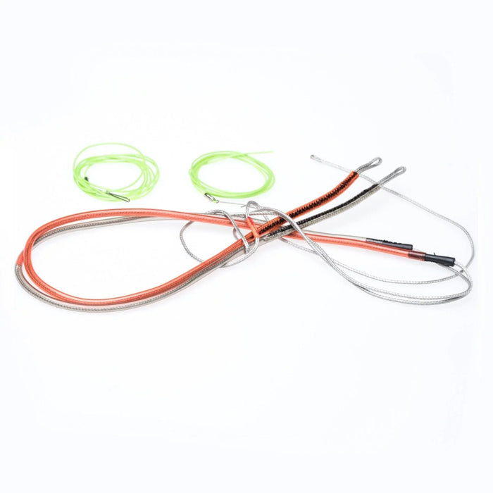 Orange and neon green kiteboarding lines with metal connectors for watersports gear