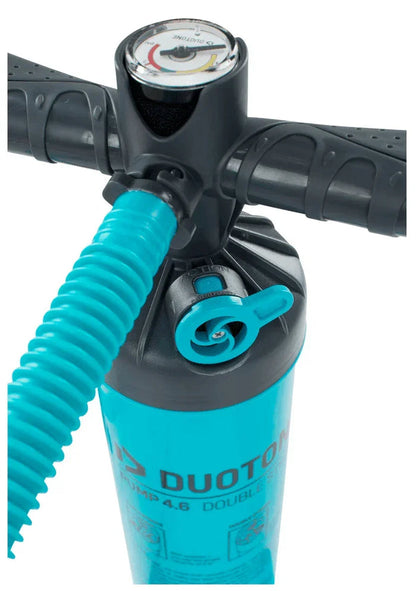 Duotone Kite Pump 4.6 XL with pressure gauge and handle, turquoise and black design