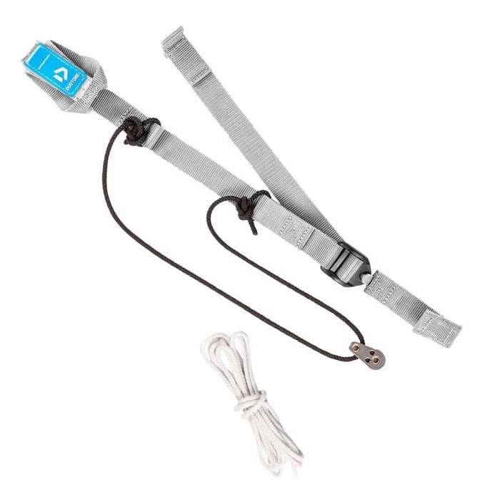 Dakine surfboard leash with gray strap and blue tag, ideal for watersports in Whitstable