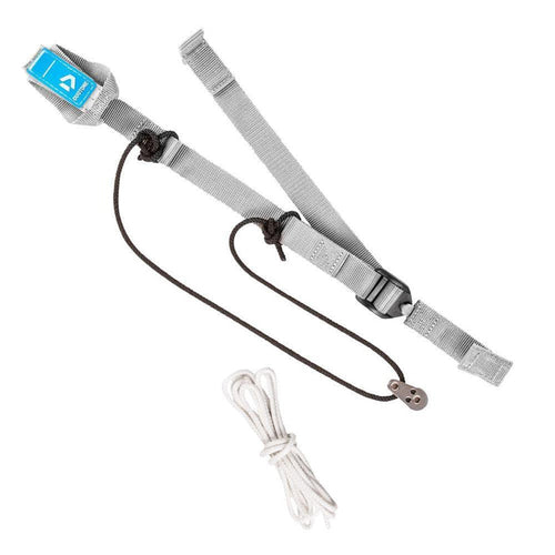Dakine surfboard leash with gray strap and blue tag, ideal for watersports in Whitstable