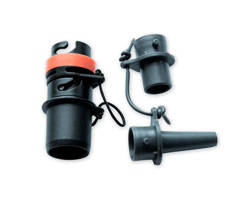 Duotone SUP pump adaptor set for kitesurfing, black parts with orange collar