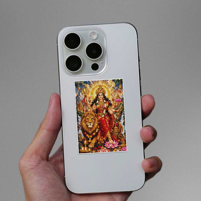 Durga Maa With Lion Glitter Sticker - Glitter Stickers | STICK IT UP