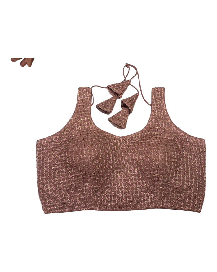 Dusty Pink - Fully Embroidered V neck Saree / Lehenga blouse - With Cups - Margin to loosen - UK Stock - AF2344 H 0923