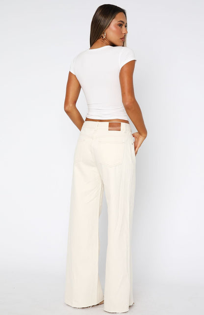 Summer Mid Rise Wide Leg Jeans Cream