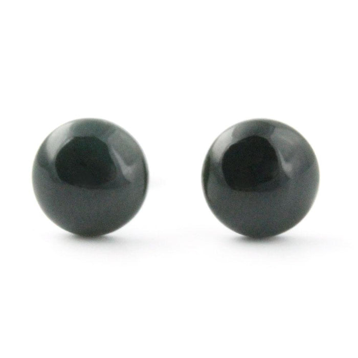 Black jade stud earrings with smooth round beads