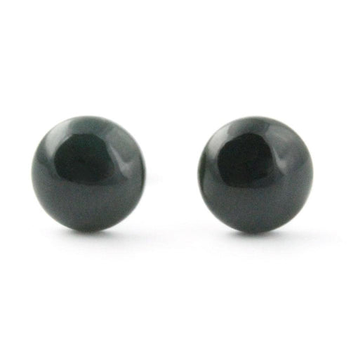 Black jade stud earrings with smooth round beads