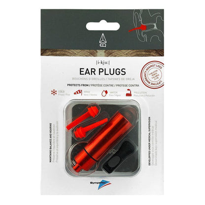 EQ Seals Watersport ear plugs with red case in retail packaging, protects against water, wind, and cold.