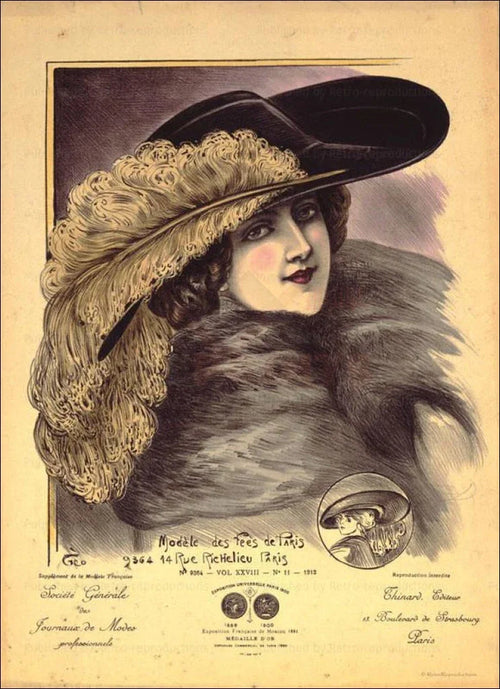Exhibition Universelle 1900 Hats - VINTAGEARTREPRINTS.COM