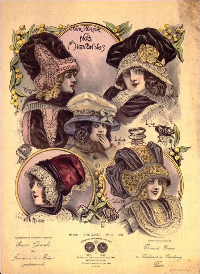 Exhibition Universelle, Hats, Paris 1900, - VINTAGEARTREPRINTS.COM