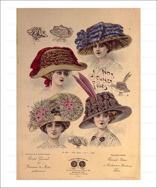 Exhibition Universelle, Paris 1900, Hats, - VINTAGEARTREPRINTS.COM