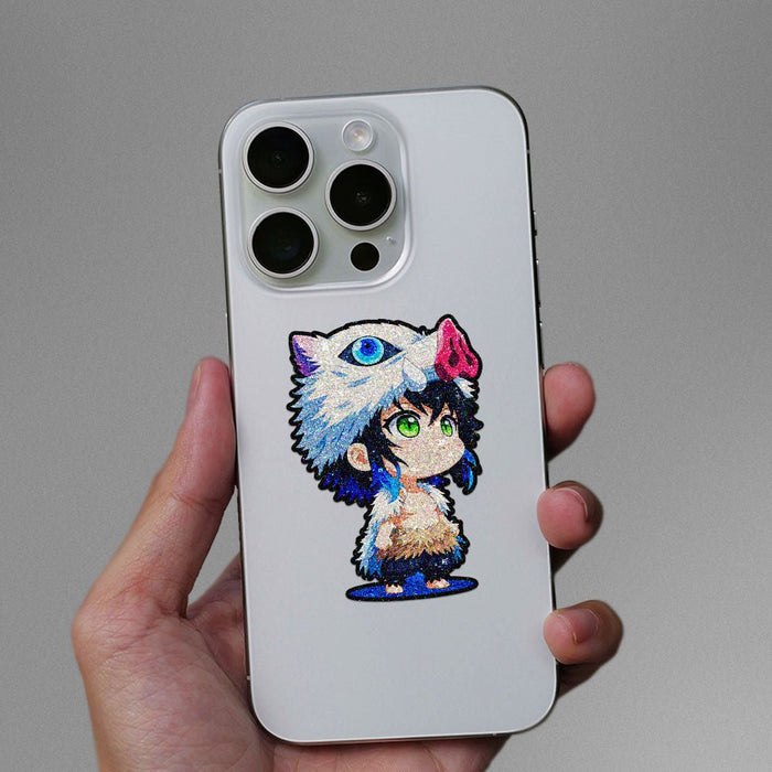 Fluffy White Chibi Warrior Glitter Sticker - Glitter Stickers | STICK IT UP