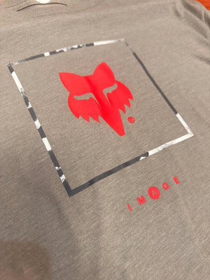 Fox Racing grey t-shirt with red fox logo and 'IMAGE' text, watersports apparel