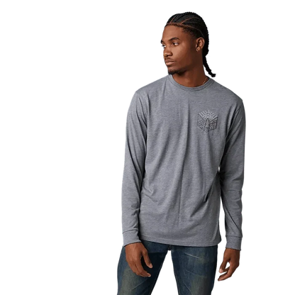 Grey long sleeve surf shirt with mountain graphic, ideal for watersports in Whitstable