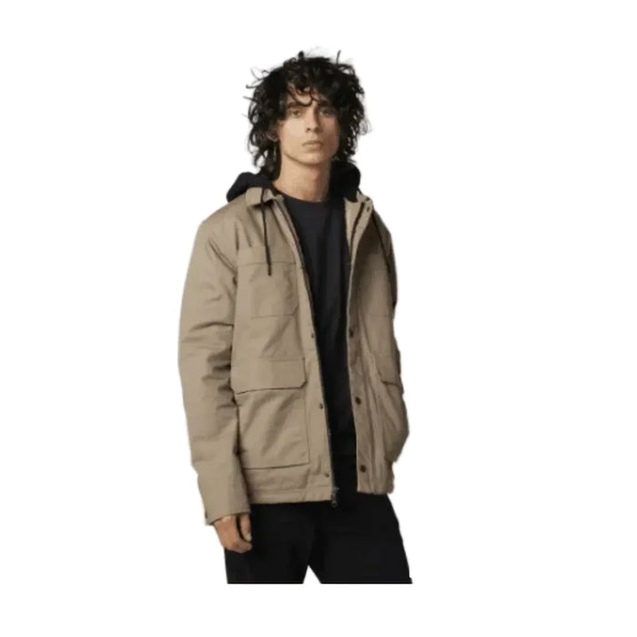 Beige hooded jacket with front pockets, ideal for watersports and outdoor adventures