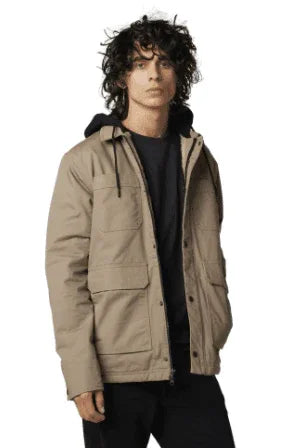 Beige hooded jacket with front pockets, ideal for watersports and outdoor adventures
