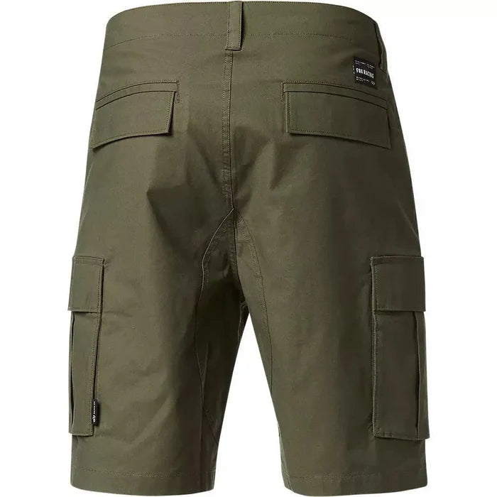 Fox Racing olive cargo shorts with multiple pockets, ideal for watersports and outdoor adventures.
