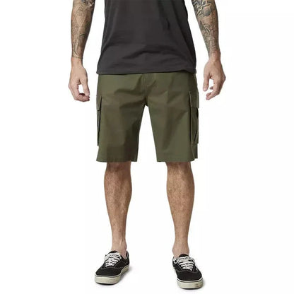 Olive green cargo shorts for watersports, featuring side pockets and durable fabric