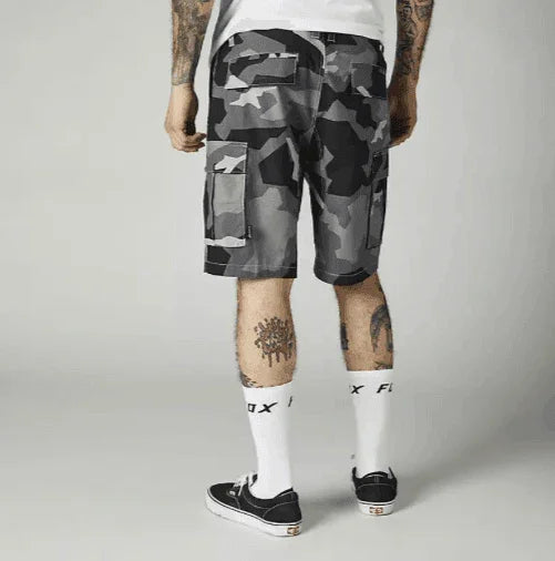Fox Camo Cargo Shorts for Watersports, Grey and Black Pattern