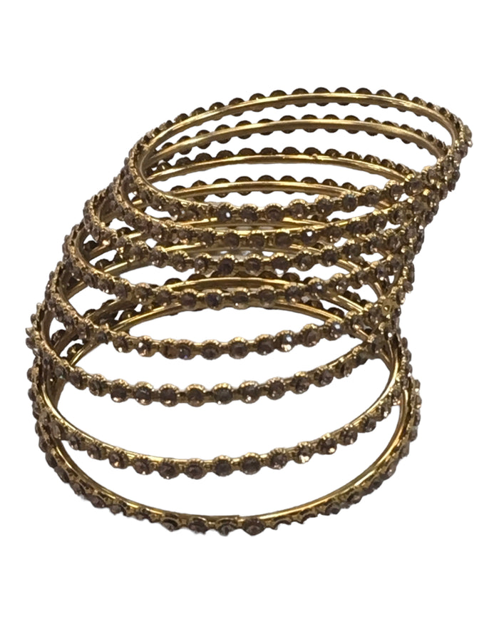 Gold - Set of 8 Stone Bangles - Antique Gold Finish - JAN1208 Kp 0923