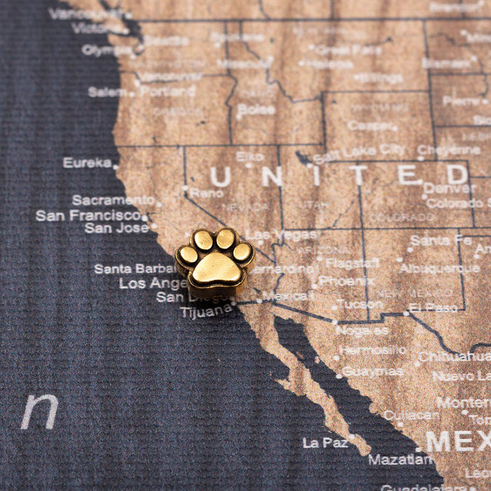 Gold Pawprint Map Push Pins