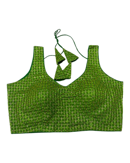 Green - Fully Embroidered V neck Saree / Lehenga blouse - With Cups - Margin to loosen - UK Stock - AF2344 H 0923