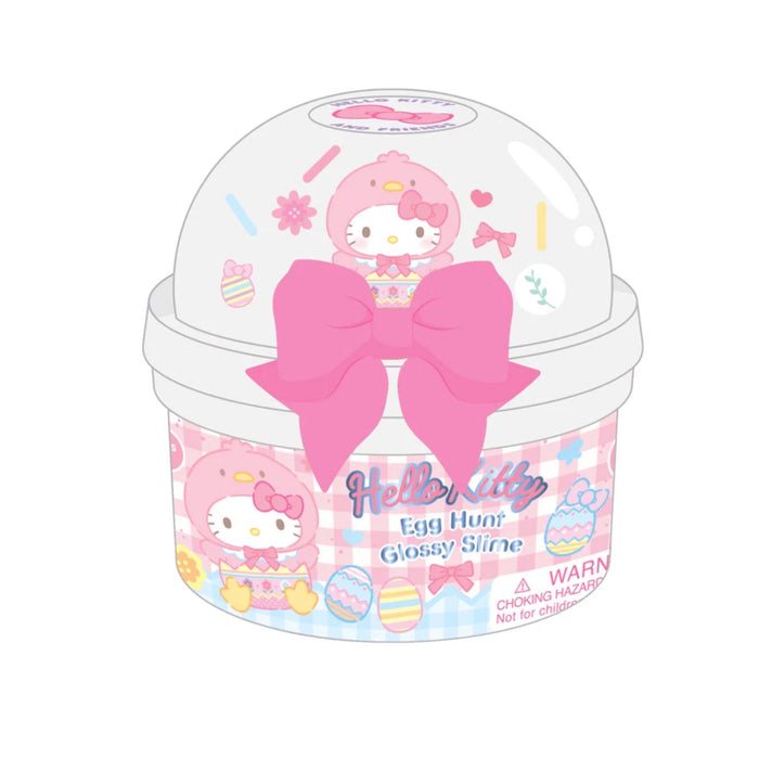 Hello Kitty glossy slime packaging with a pink bow on a white background