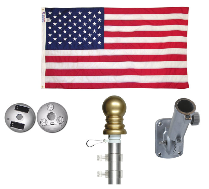 illuminated flagpole kit with solar light non tangle rotating pole american flag