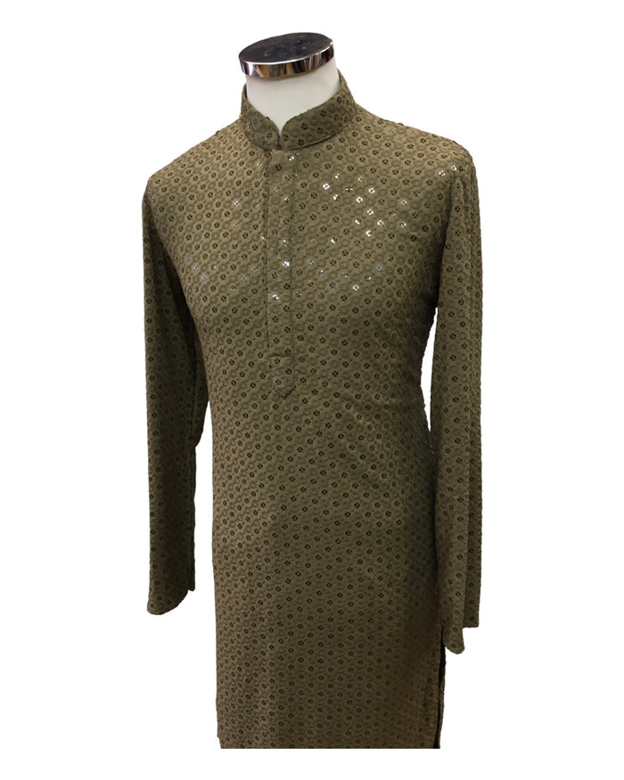 Khaki Brown Lucknowi Mens Kurta Set - UK Stock - 24h Dispatch - MAHARAV VA 0223