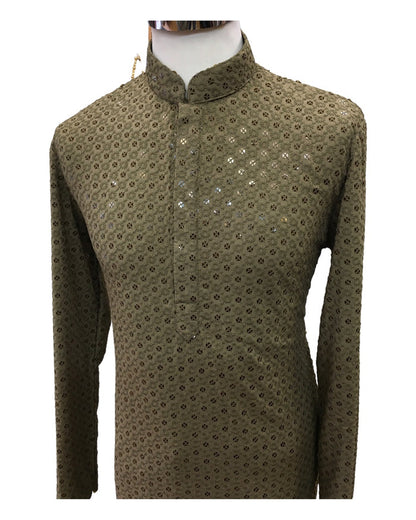 Khaki Brown Lucknowi Mens Kurta Set - UK Stock - 24h Dispatch - MAHARAV VA 0223