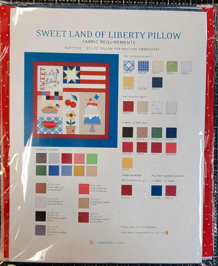 Kimberbell Sweet Land of Liberty Pillow FABRIC KIT AND EMBELLISHMENTS INCLUDED